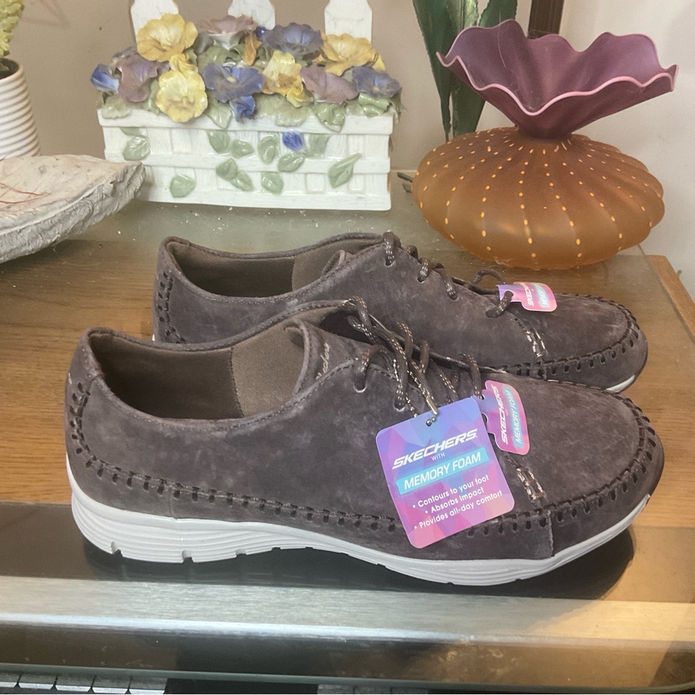 SKECHERS WOMENS  SEAGER-PROSPECT-MOC TOE WHIPSTITCHED LACE UP SNEAKERS 9.5 NEW - Picture 2 of 7